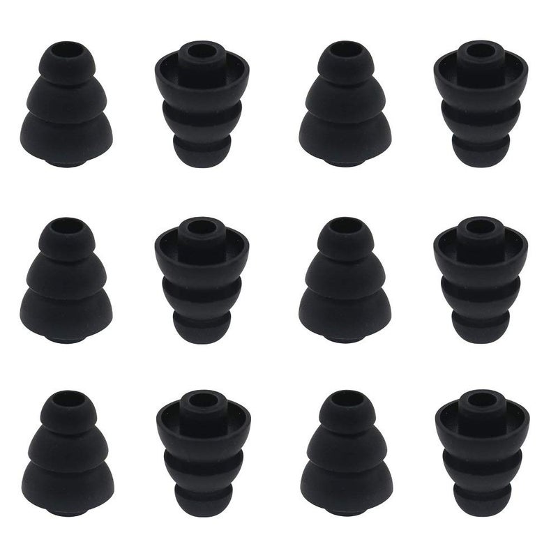 BLLQ 6 Pairs Replacement Triple Flange Conical Ear Tips Earbuds Eartips Silicone Buds for Most in Ear Headphones (Sony Senso Powerbeats etc.) Black [Small Size] (3flange Tips S) - Image 1